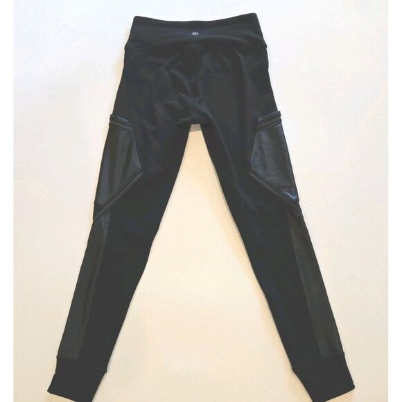 Athleta Leggings Faux‎ Leather Pockets Black Small Logo Style 74305 Yoga Biker - Picture 8 of 10